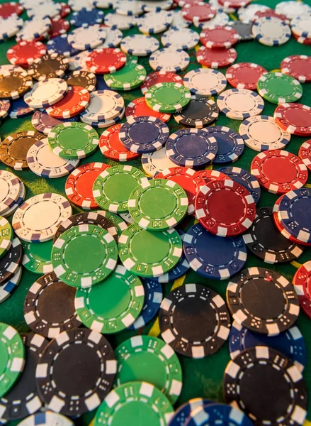 Casino Gambling Chips Green Table All Game Poker — Stock Photo, Image