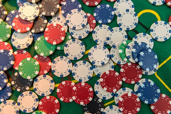 Black White Red Blue Green Casino Chips Stacks Green Poker — Stock Photo, Image