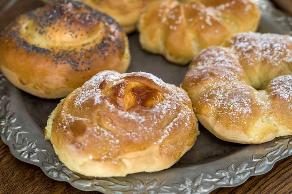 Roti Bundar Yang Baru Dipanggang Roti Kecil — Stok Foto