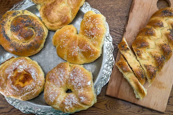 Petits Pains Ronds Fraîchement Faits Maison Petit Pain — Photo