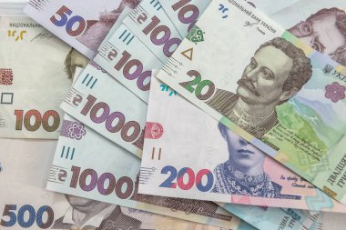 Para geçmişi. Dolar ve gryvnia banknotları. Değiş tokuş finansal konsept