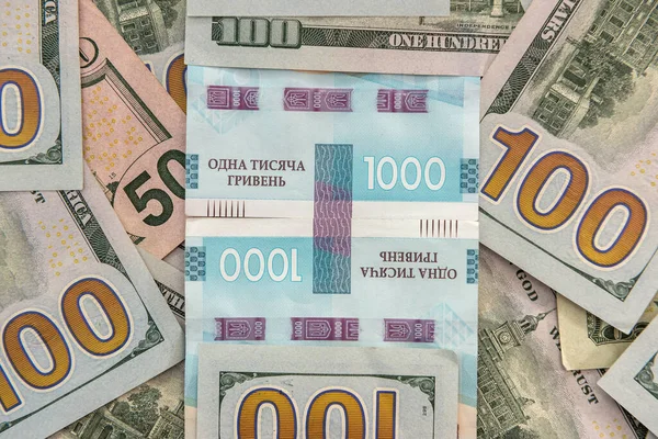 Ukraińska Waluta Hrywna Dolarem Usa Jako Tło Koncepcja Wymiany Pieniędzy — Zdjęcie stockowe