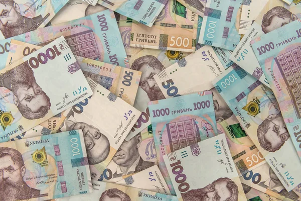 Hladká Textura Skutečných Nových Ukrajinských 500 1000 Bankovek Uah Hromada — Stock fotografie