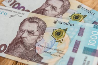 Tasarım için yeni Ukrayna para banknotları. Nakit.