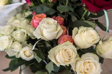 Renkli çiçek buketi, kartpostallar için güller, düğünler ya da sevgililer günü için