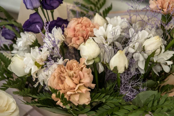 Bouquet Fiori Colorati Vicino Sfondo Cartoline Compleanni Matrimoni San Valentino — Foto Stock