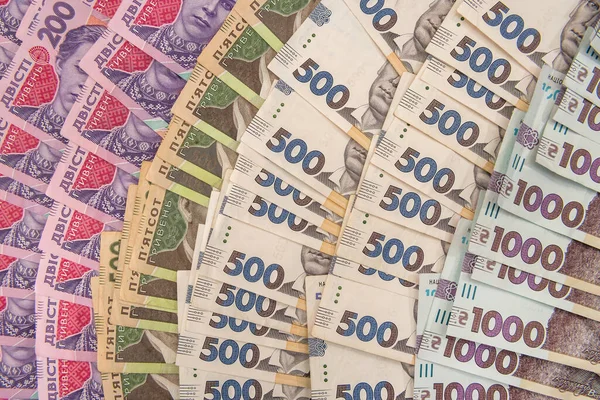 Nuovi Soldi Ucraini 200 500 1000 Banconote Come Sfondo Concetto — Foto Stock