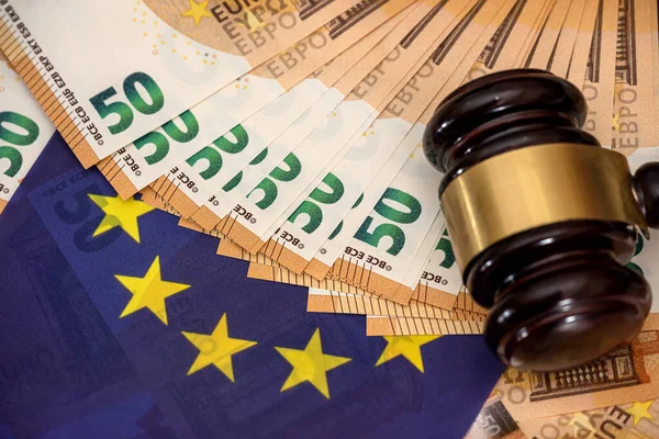 European Union Community laws gavvel bills anf flag. bribe