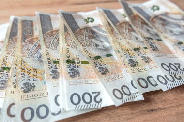 200 zloti 'lik banknotlar, bir tomar banknot. PLN para birimi