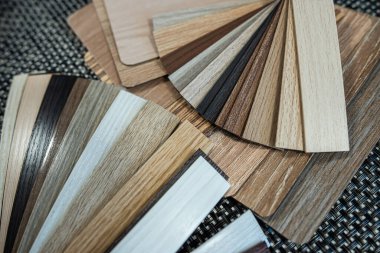 Çeşitli ahşap dokulara sahip Laminate Döşeme Örnekleri İçi ve Malzeme Konsepti Üst Görünümü