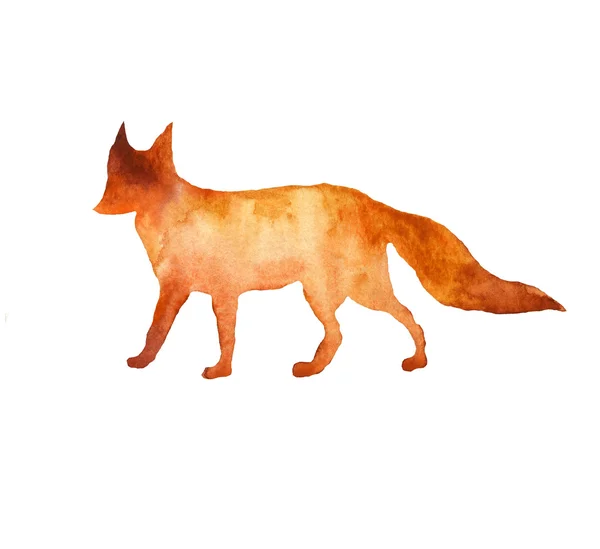 Aquarell orangefarbene Fuchssilhouette — Stockfoto
