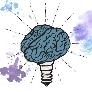 Beyin lamba. Fikir el çekilmiş tipografi poster.