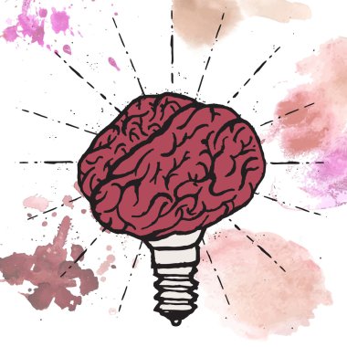 Beyin lamba. Fikir el çekilmiş tipografi poster.