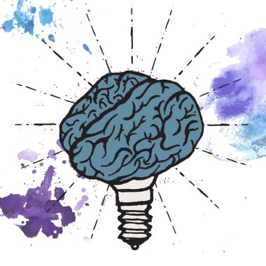 Beyin lamba. Fikir el çekilmiş tipografi poster.