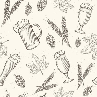 Bira nesneleri elle çizilmiş seamless modeli.
