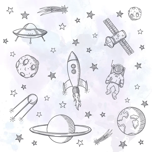 Handgezeichnete Reihe von Astronomie-Doodles. — Stockvektor