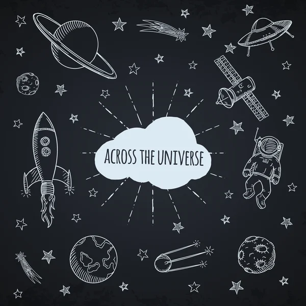 Set desenat manual de doodles astronomie . — Vector de stoc