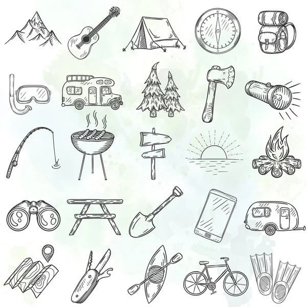 A kézzel rajzolt camping ikonok beállítása. — Stock Vector