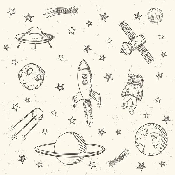 Conjunto dibujado a mano de garabatos de astronomía . — Vector de stock