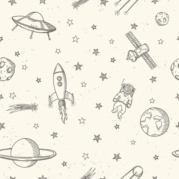 Handgezeichnetes Astronomie-Doodle-nahtloses Muster. — Stockvektor