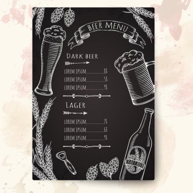 El çizimi bira menüsü şablonu.