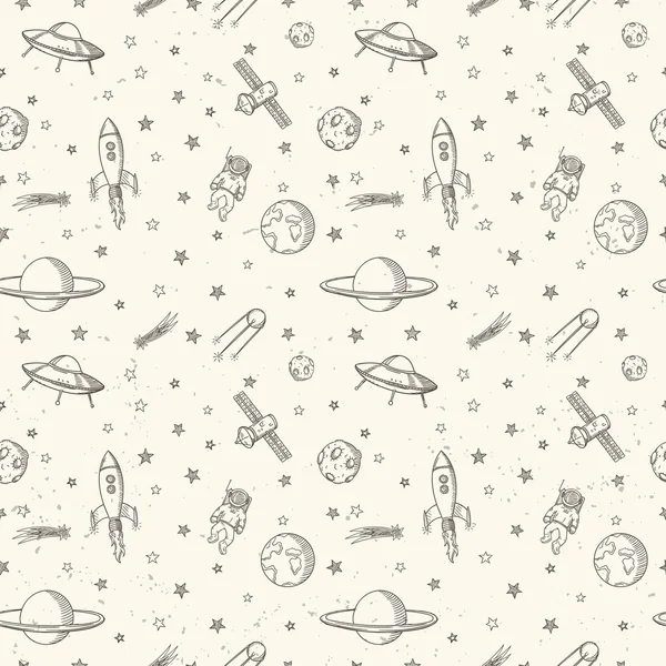 Handgezeichnetes Astronomie-Doodle-nahtloses Muster. — Stockvektor