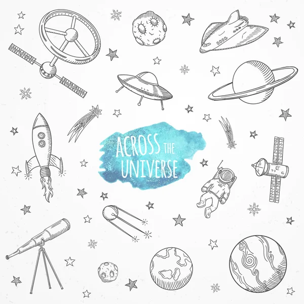 Hand drawn set of astronomy doodles. — Stock Vector