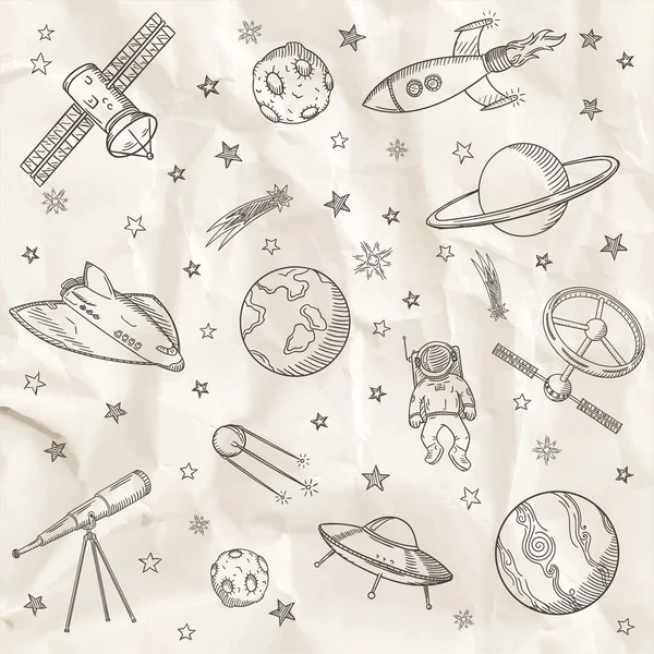 Set desenat manual de doodles astronomie . — Vector de stoc