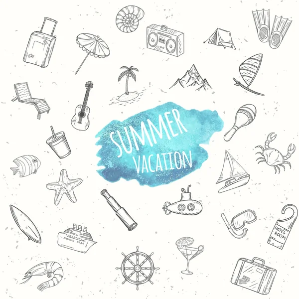 Summer objects set. Vacation background. — Stock Vector