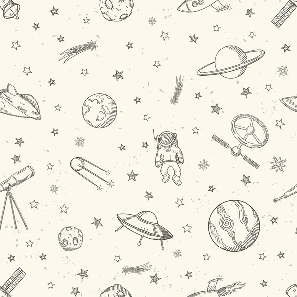 Hand getekende astronomie doodle naadloze patroon. — Stockvector