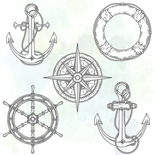 Hand drawn nautical illustrations. — Stock Vector