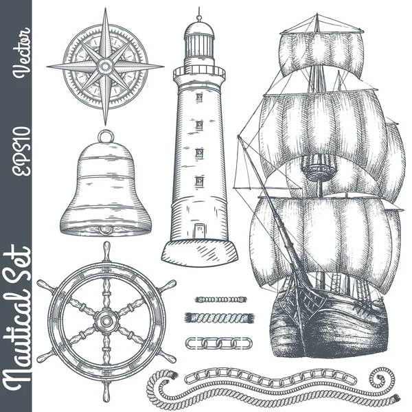 Hand drawn nautical illustrations. — Stock Vector