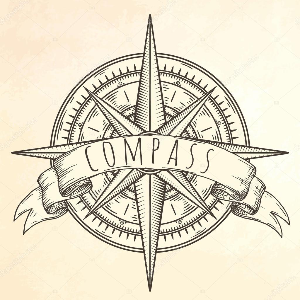 Wind rose isolated. Hand drawn vector illustration.