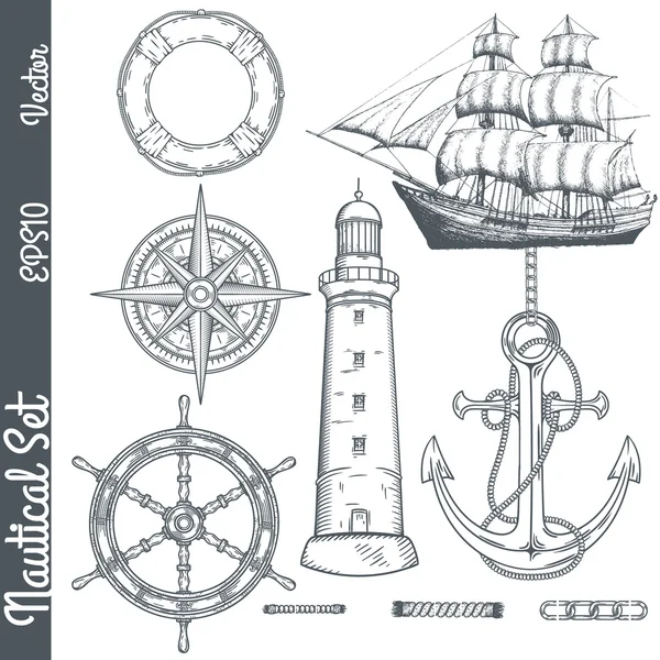 Ilustraciones náuticas dibujadas a mano . — Vector de stock
