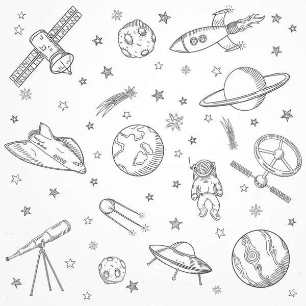 Hand drawn set of astronomy doodles. — Stock Vector