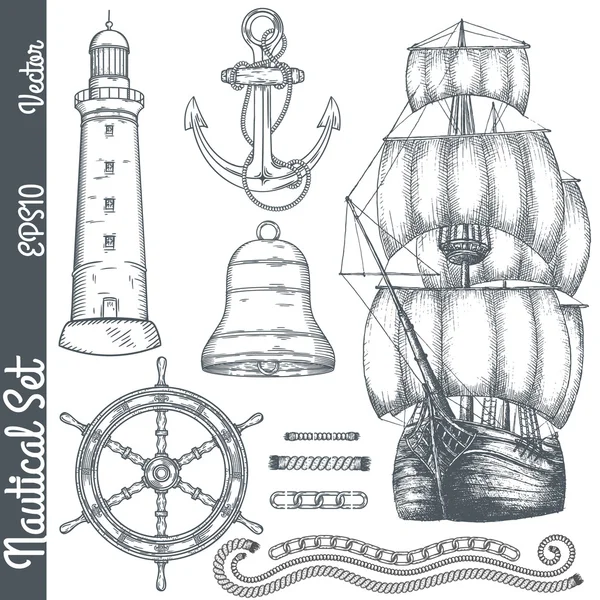 Hand drawn nautical illustrations. — Stock Vector