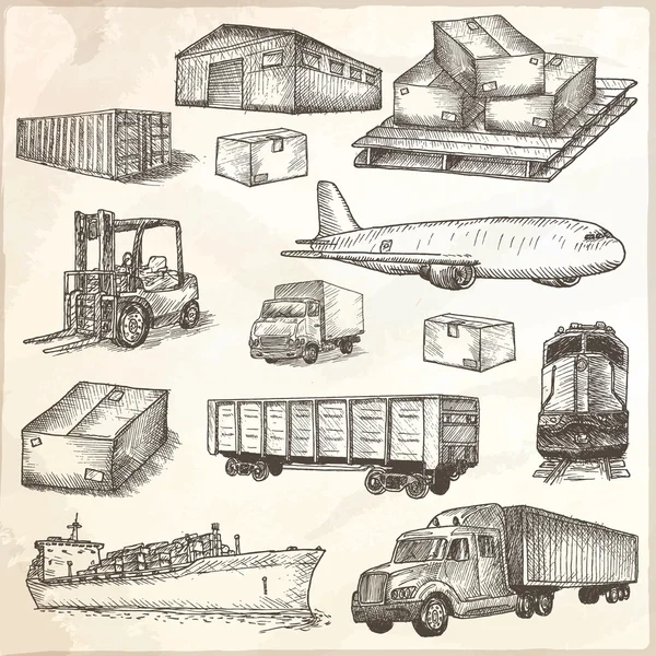 Logistics hand drawn isolated elements. — Stock Vector