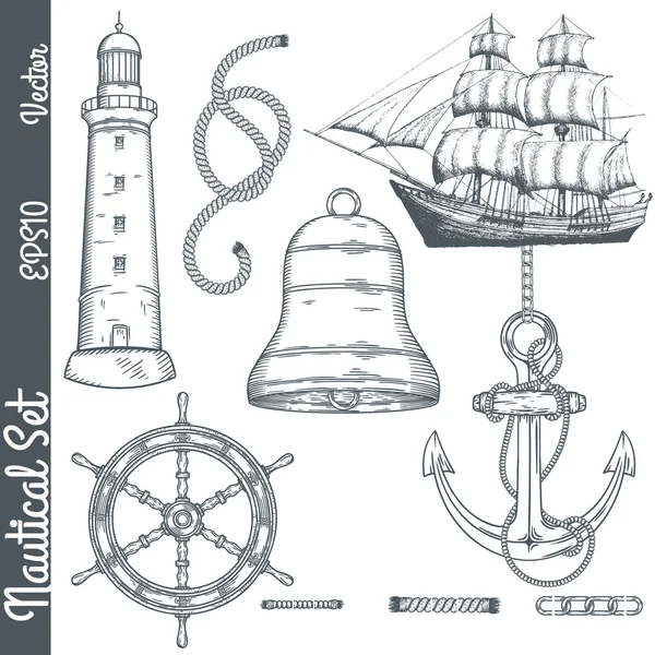 Ilustraciones náuticas dibujadas a mano . — Vector de stock