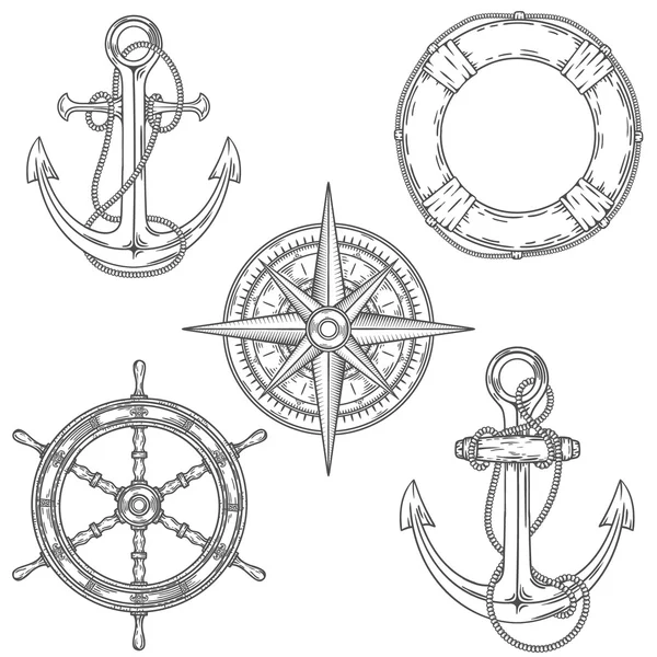 Hand drawn nautical illustrations. — Stock Vector