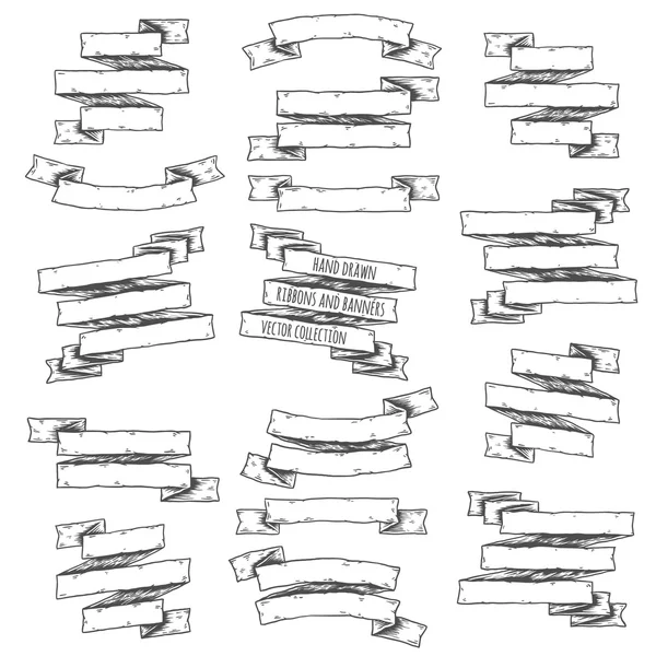 Handgezeichnetes Set von Bändern und Fahnen. — Stockvektor