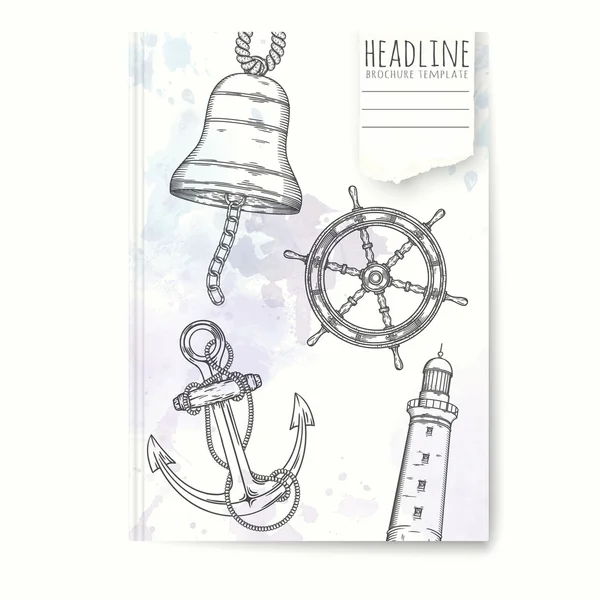 Notebook template with hand drawn ship. — Stock Vector