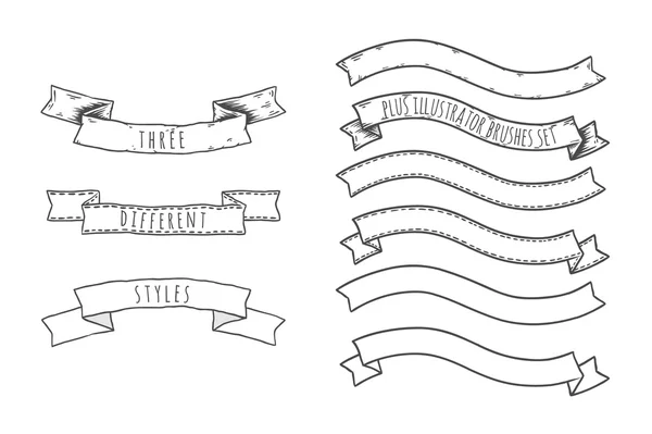 Ensemble de rubans et bannières dessinés à la main . — Image vectorielle