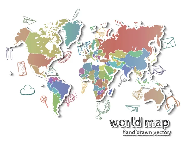 Handgezeichnete realistische Weltkarte. — Stockvektor