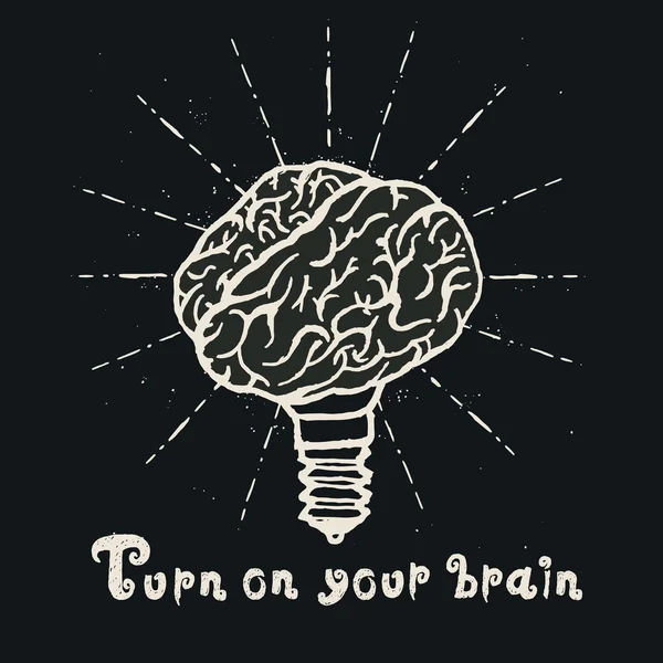 Brain lamp. Idee hand getrokken typografie poster. — Stockvector