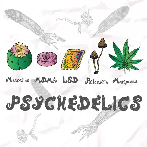 Sada psychedelik. Ručně kreslenou prvky. — Stockový vektor