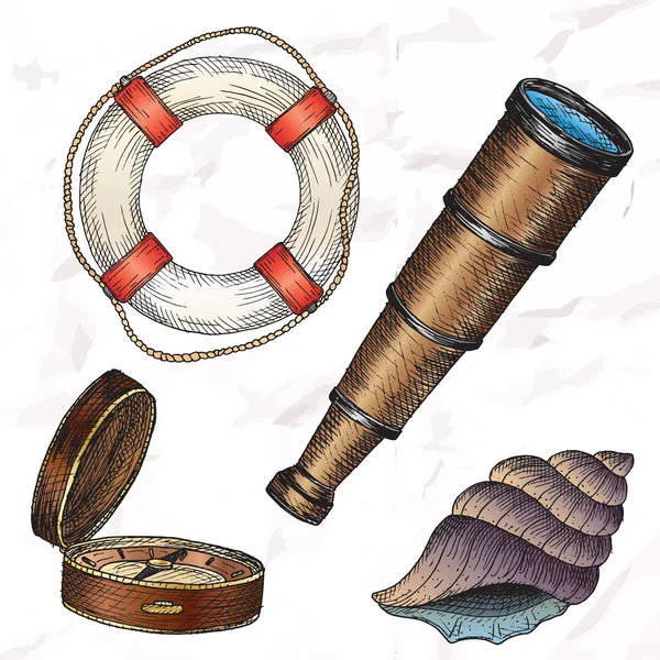 Items on the marine theme. — Stock Vector