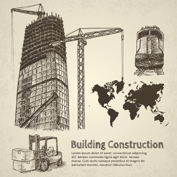 建物建設のスケッチ. — ストックベクタ