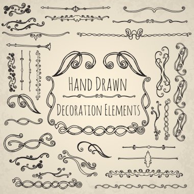 Elle çizilmiş dekorasyon öğeleri.