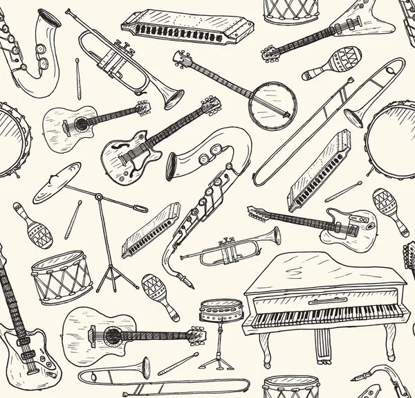 Instruments de musique dessinés . — Image vectorielle