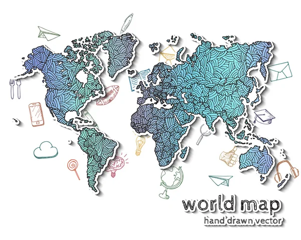 Hand drawn realistic world map. — Stock Vector